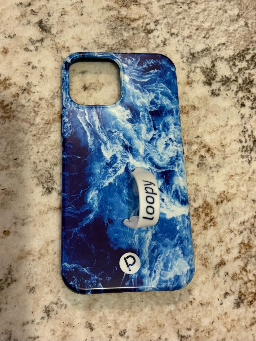 iPhone 13 Pro Max Loopy Case Blue & White Ocean Wave Phone Case with Loop